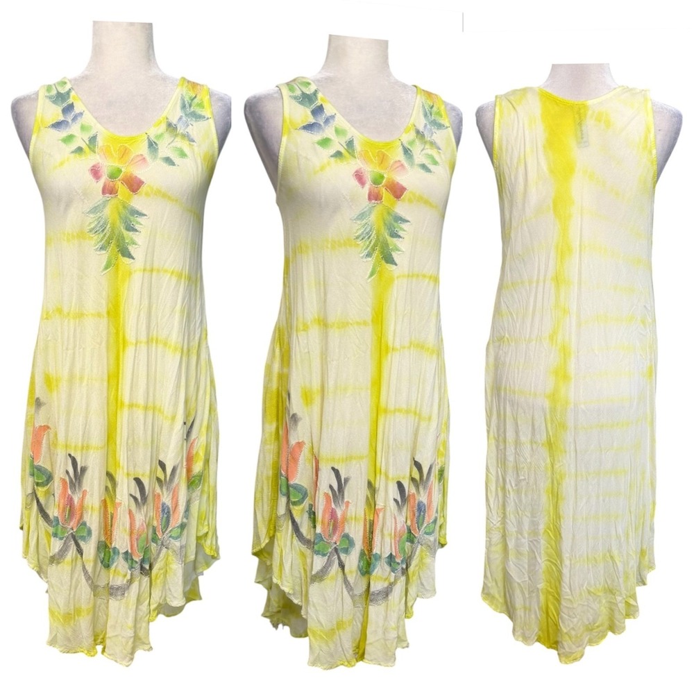 Womens Free Size Dress Tie‎ Dye Hand Painted Floral Boho Festival Beachy Hippie